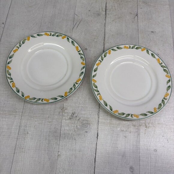 Julie Pople Avon COUNTRY FRUIT COLLECTION Porcelain Lemon Rim Saucers Set of 7 - Picture 6 of 16